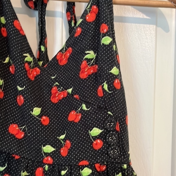Urban Outfitters | Mamie Linen Cherry Print Retro Halter Mini Dress Small - Picture 5 of 8
